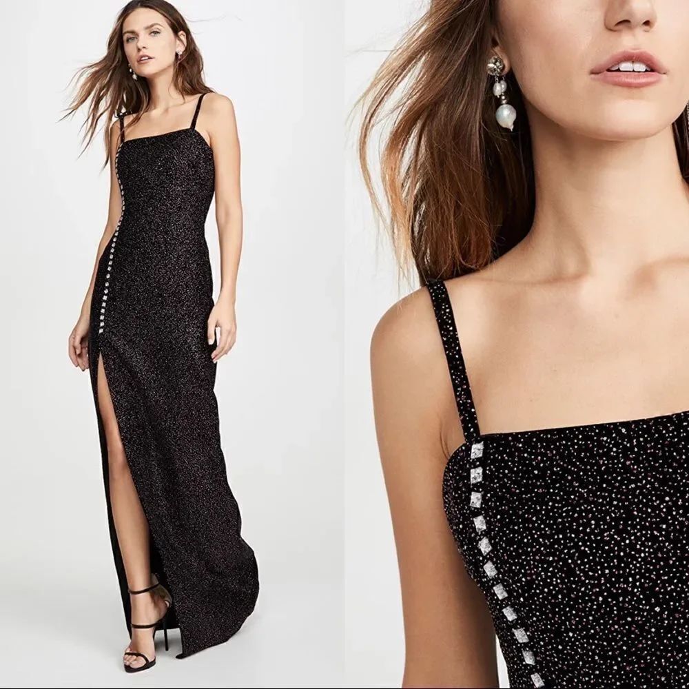 Sandra Mansour Velvet Glitter Buttoned Gown Black